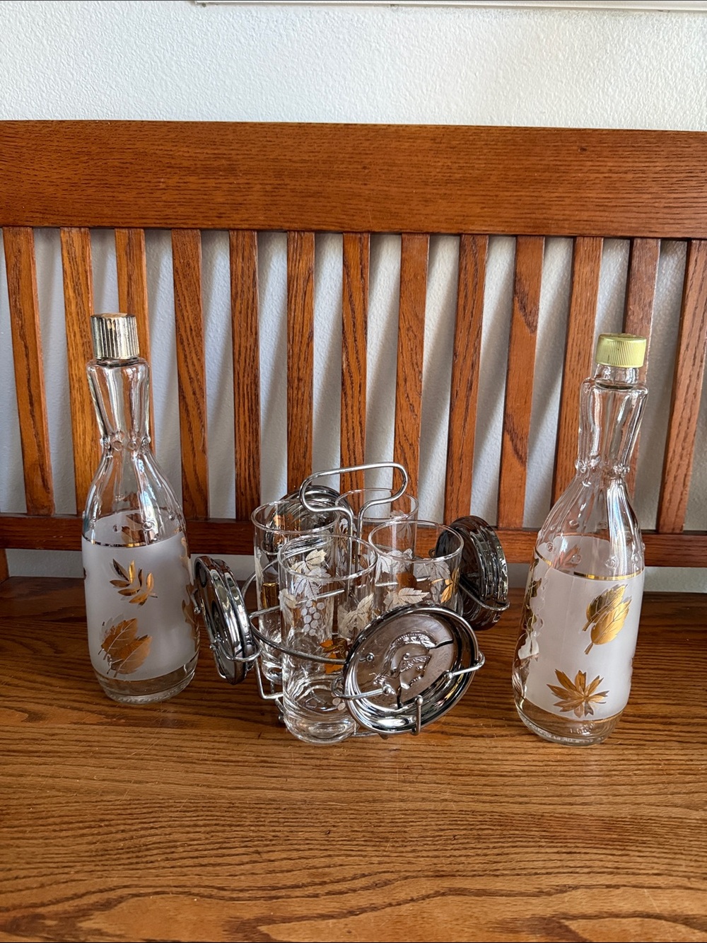 Glass Decanter and Tumbler Set with Gold Leaf Accents - Clear/Gold